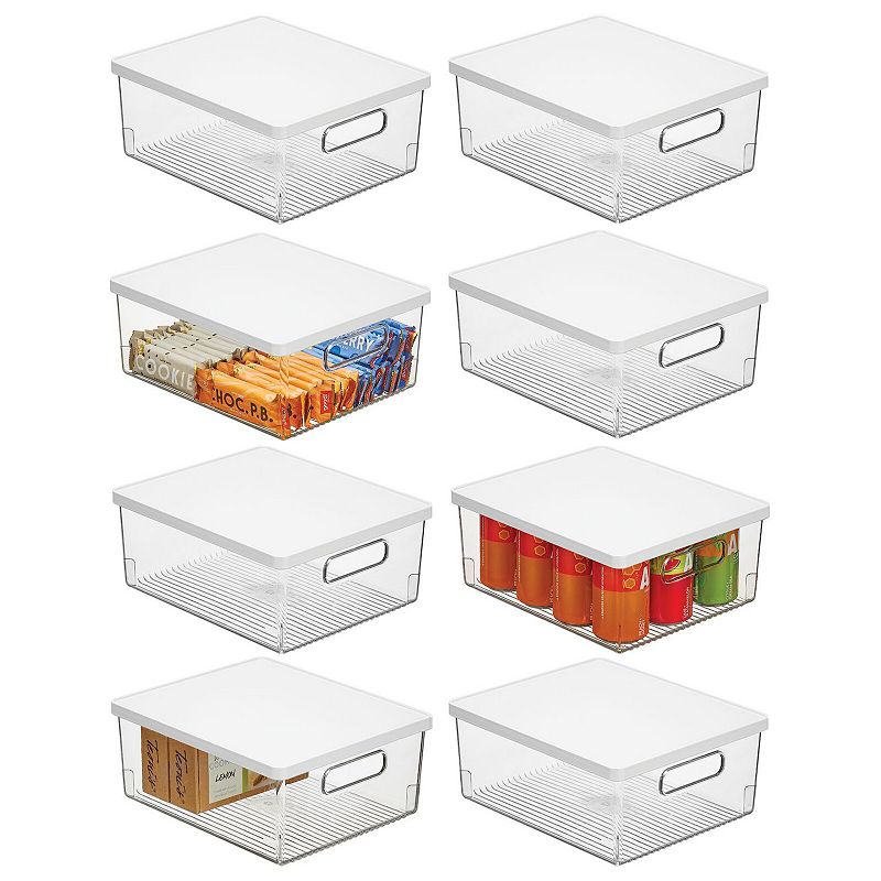 mDesign Large Plastic Stackable Kitchen Storage Box， Handles， Lid， 8 Pack