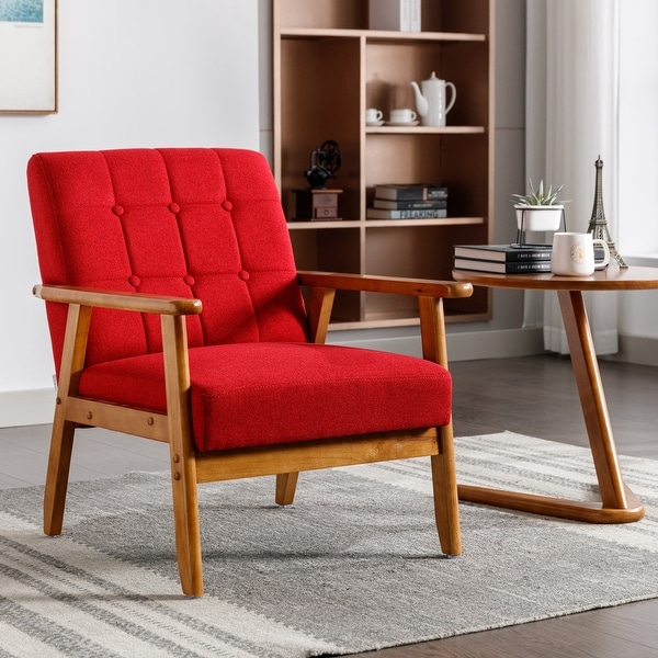 SEYNAR Mid-Century Modern PU Leather Accent Armchair with Rubberwood Frame