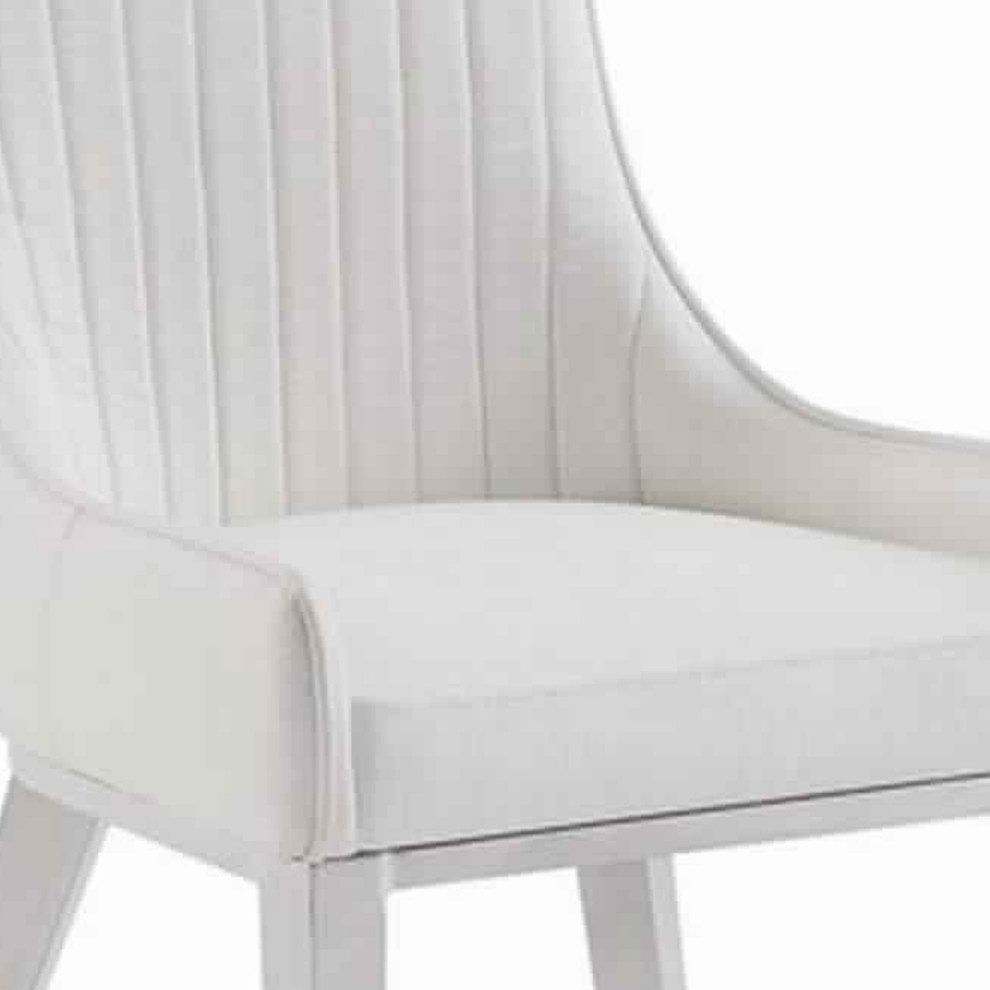 Benzara BM226851 S/2 Leather Dining Chair  Vertically Stitched Backrest  White   Contemporary   Dining Chairs   by Uber Bazaar  Houzz