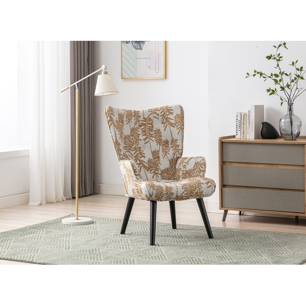 Accent Chair for Living Room， Stylish Linen Tufted Button Wingback Vanity Chair Arm Side Chair with Solid Wood Legs