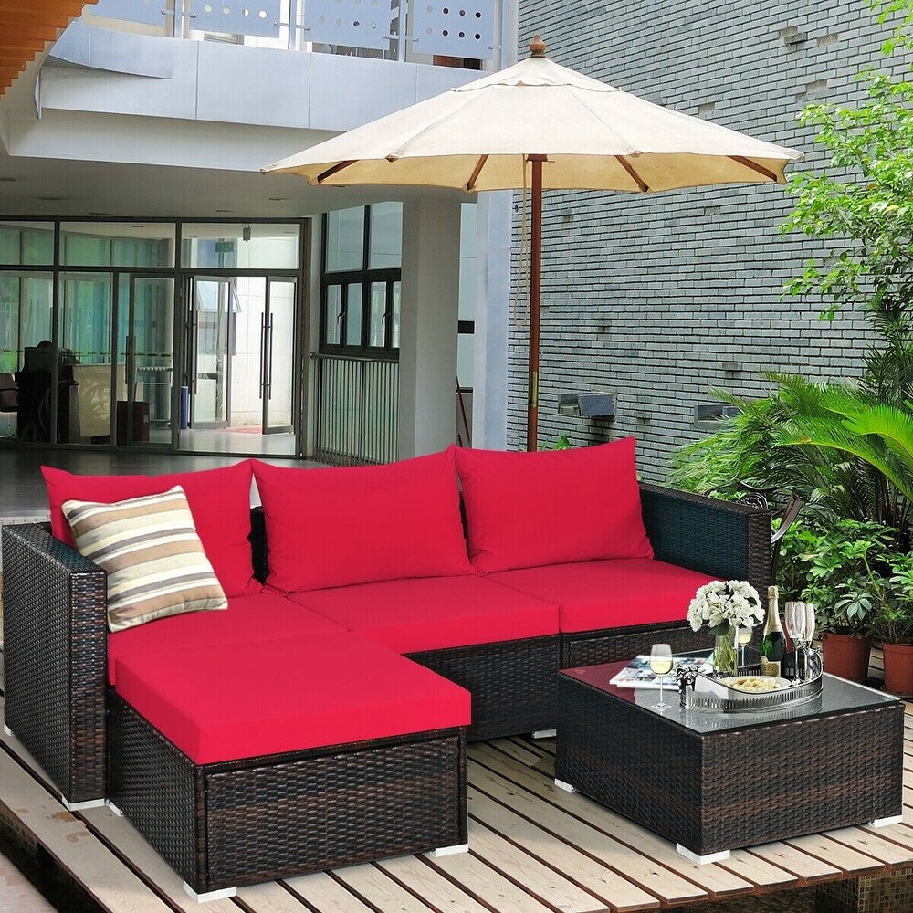 5Pcs Patio Rattan Furniture Set with Coffee Table   29\