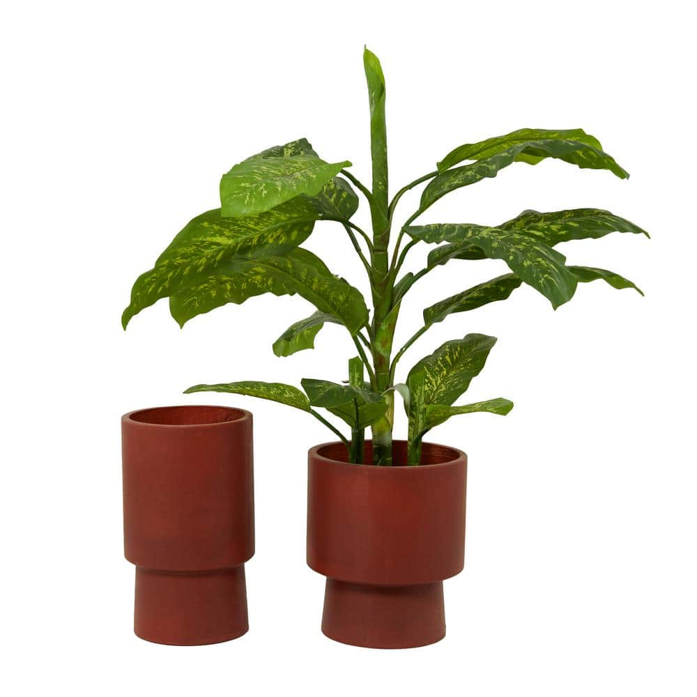 Litton Lane 17 in. and 14 in. Medium Red Magnesium Oxide Planter (2- Pack) 042648