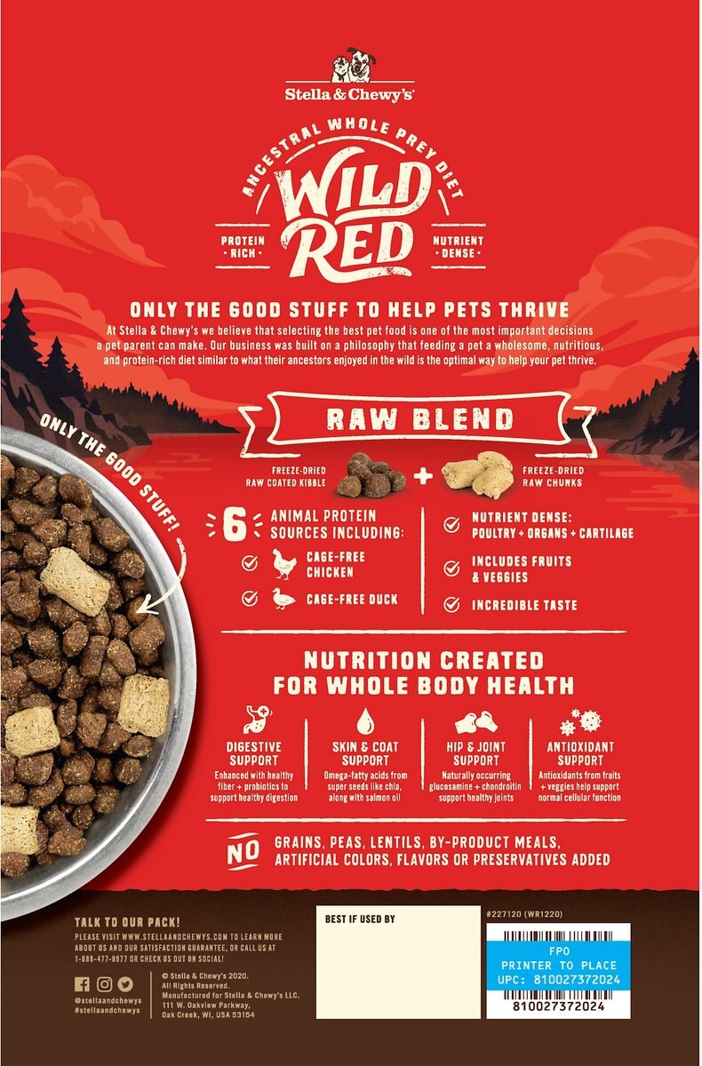 Stella and Chewy's Wild Red Raw Blend Kibble Grain-Free Prairie Recipe Dry Dog Food