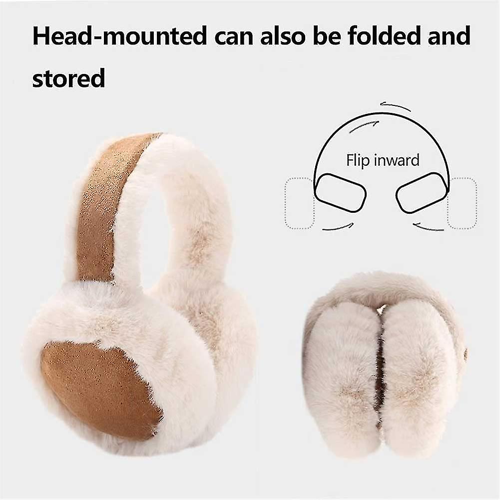 Winter Women's Warm Earmuffs， Foldable Suede Plush Earmuffs， Portable Outdoor Windproof Earmuffs， Suitable For Cycling， Running， Walking， Shopping (co