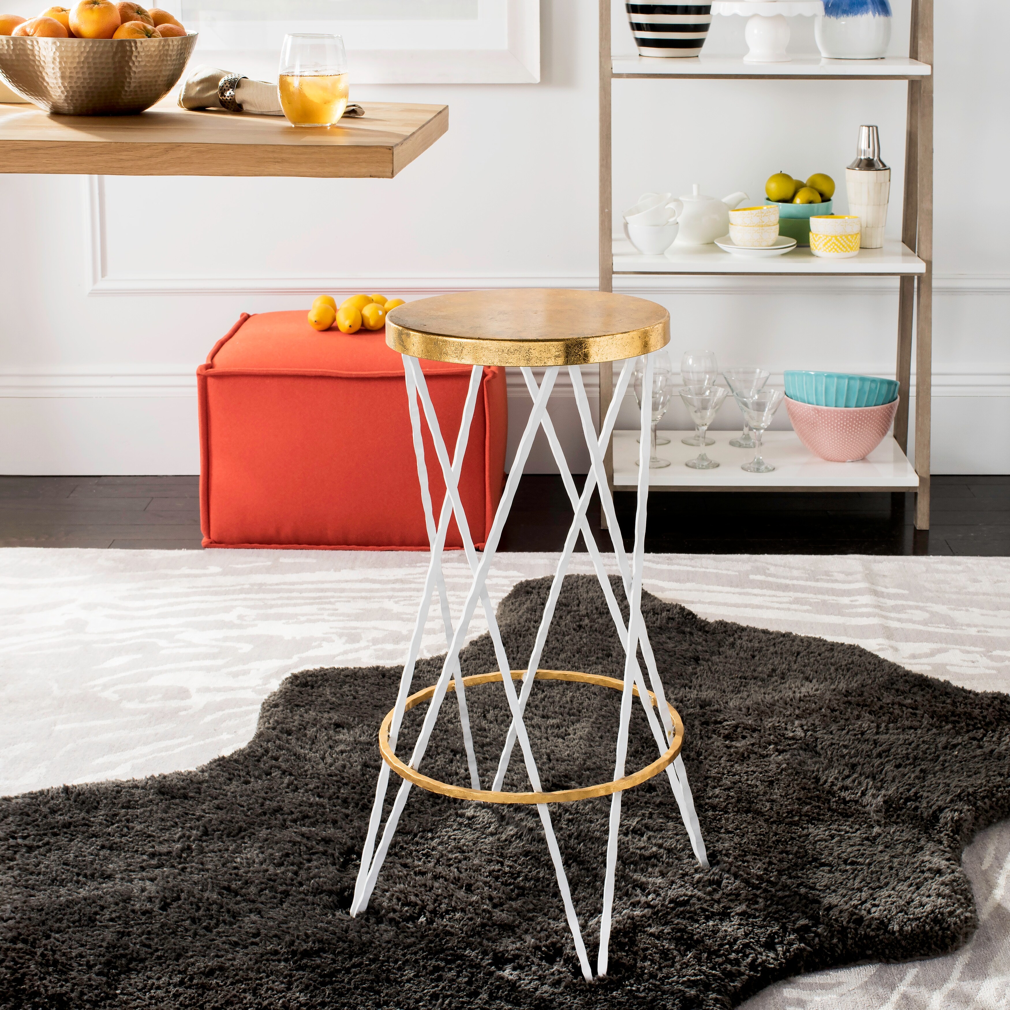 SAFAVIEH 30- Inch Hester White/ Gold Bar Stool - 15.5