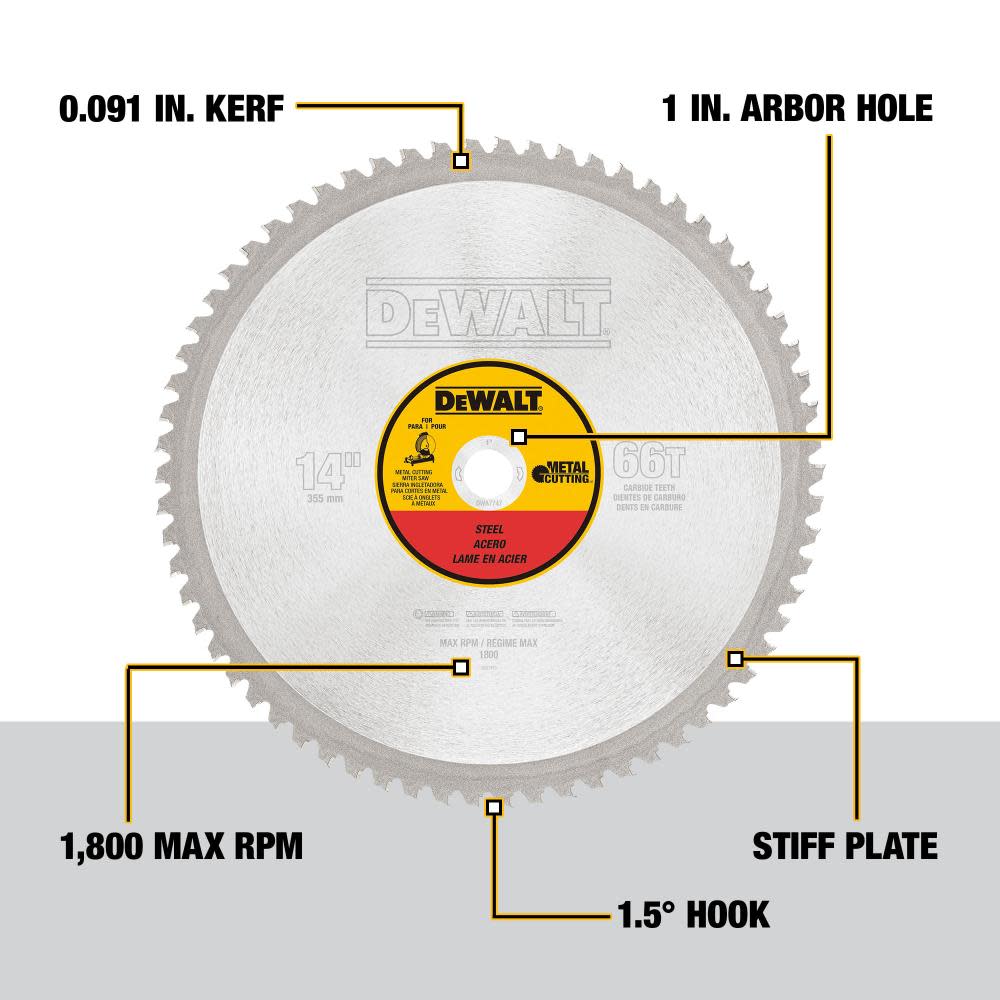 DEWALT 14 66T Heavy Gauge Ferrous Metal Cutting Saw Blade 1 Arbor ;