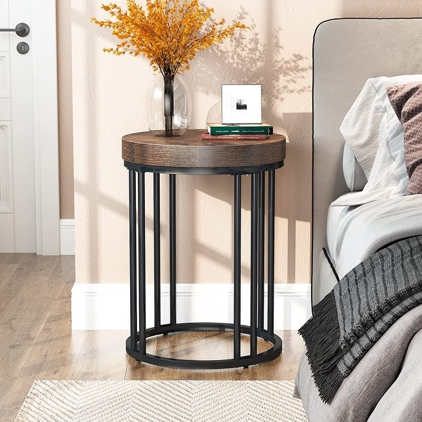 Round End Table， 2 Tier Wood Sofa Side Table for Living Room Bedroom