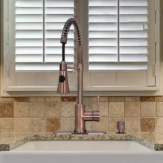 Akicon Single-Handle Pre-Rinse Spring Pull-Down Sprayer Kitchen Faucet in Antique Copper AK566-AC