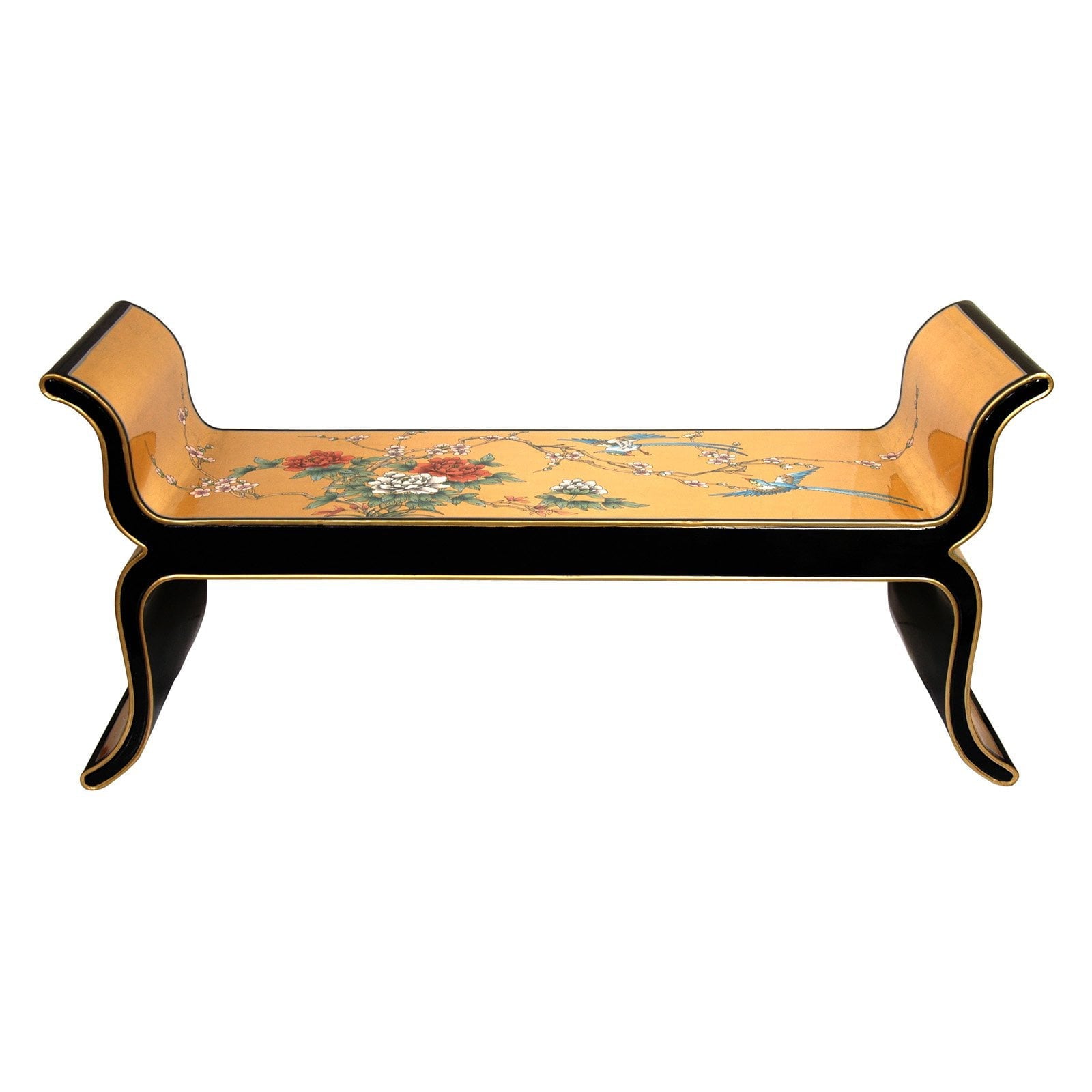 Oriental Furniture Gold Leaf Lacquer Bench