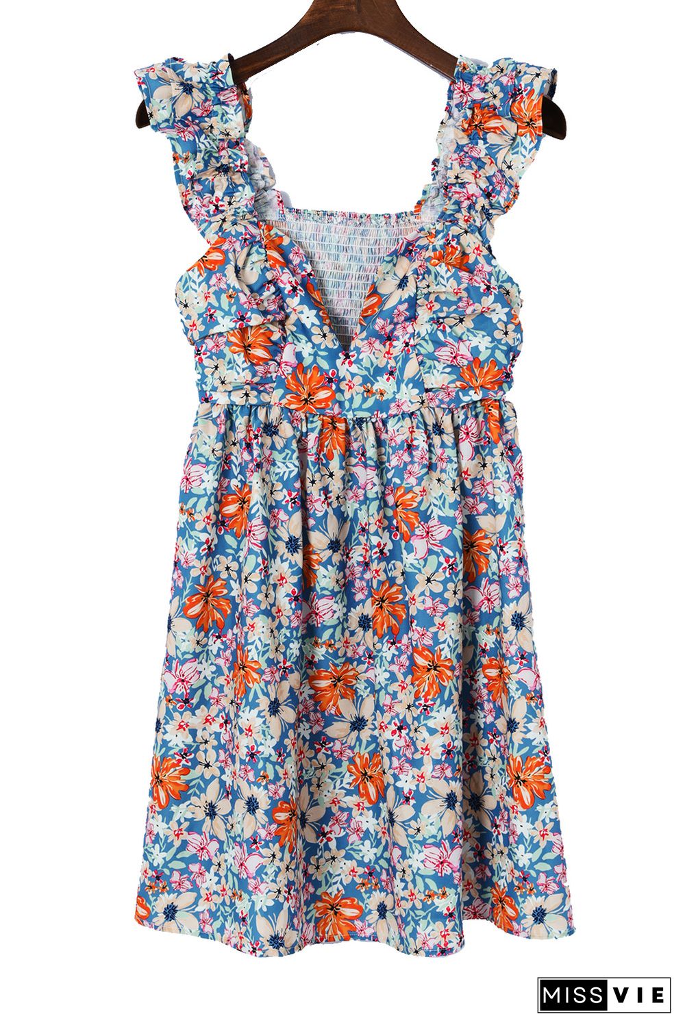 Multicolor Floral Sweetheart Ruffle Sleeveless Mini Dress