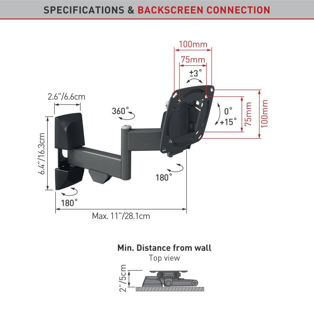 Barkan a Better Point of View Barkan 13 in to 29 in Full Motion - 4 Movement Flat  Curved TV  Monitor Wall Mount up to 33 lbs UL certified E140.B