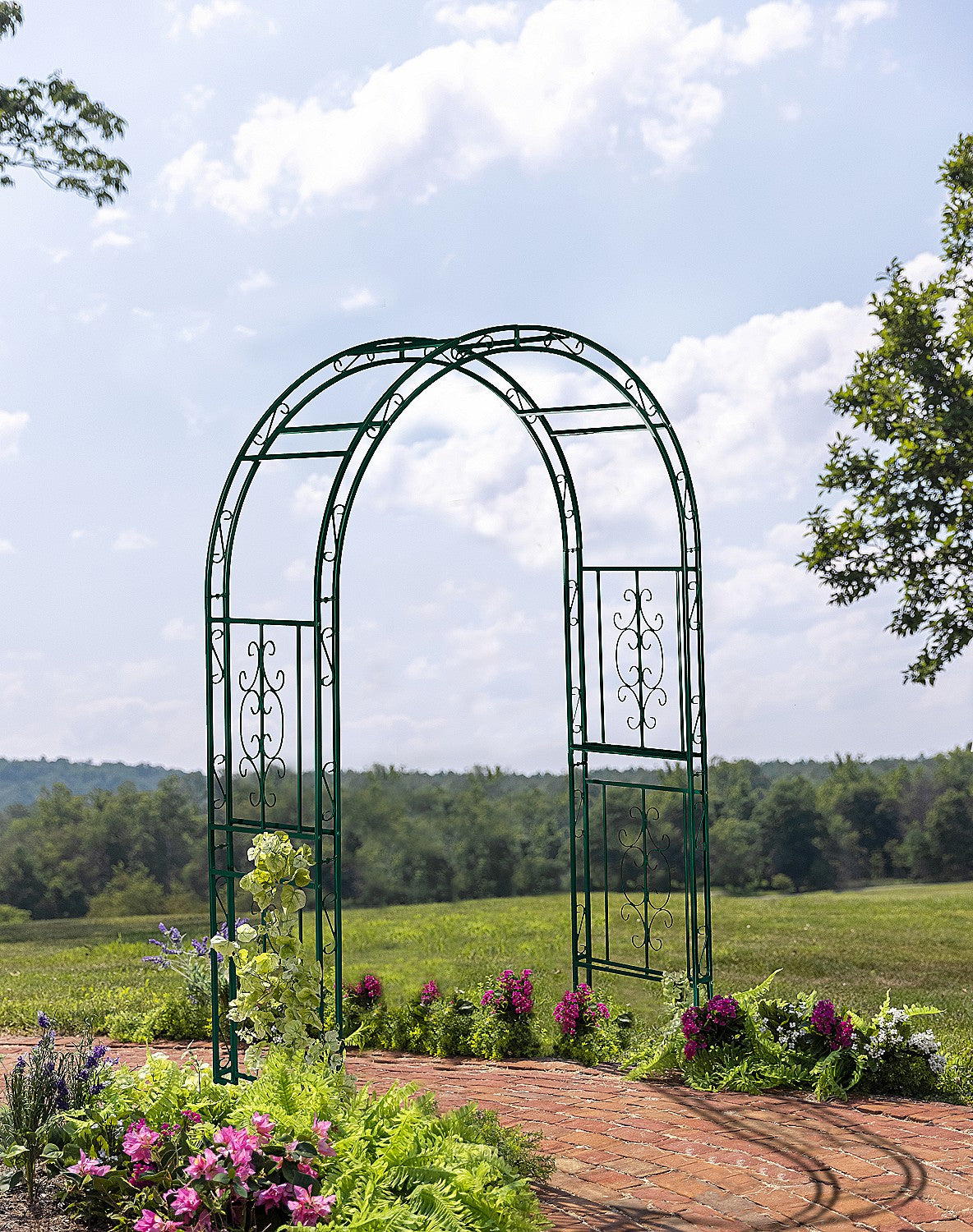 Evergreen Montebello Iron Garden Arbor, Forest Green- 53 x 84 x 23 Inches Fade and Weather Resistant Outdoor Decor