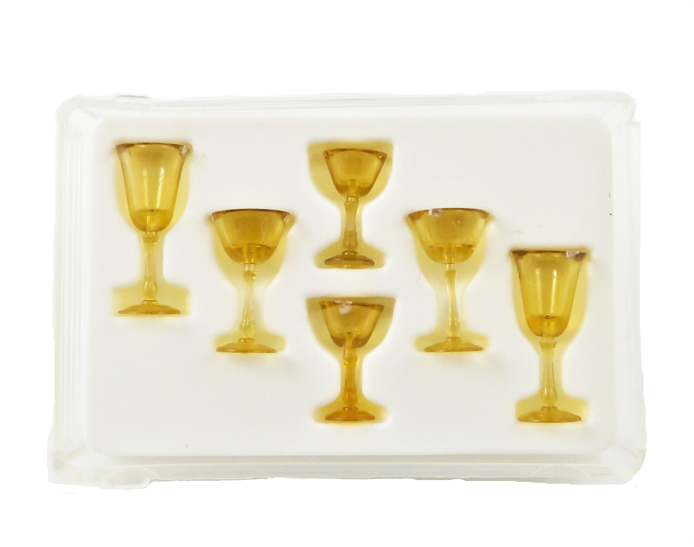 Dolls House Amber Cut Stemware Glasses Set Chrysnbon Miniature Dining Accessory