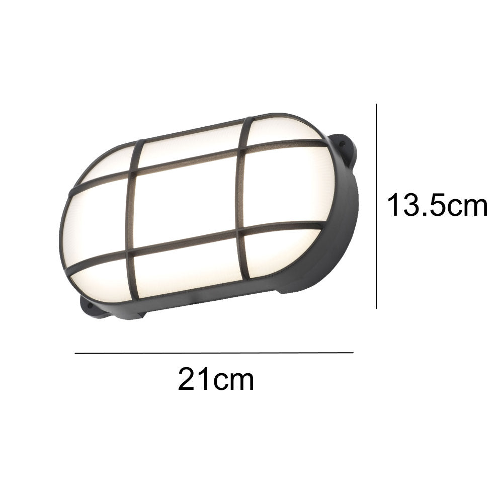 Britalia BRCZ-34027-BLK LED Black & White Diffuser Outdoor Oval Grille Bulkhead Wall Light 21cm