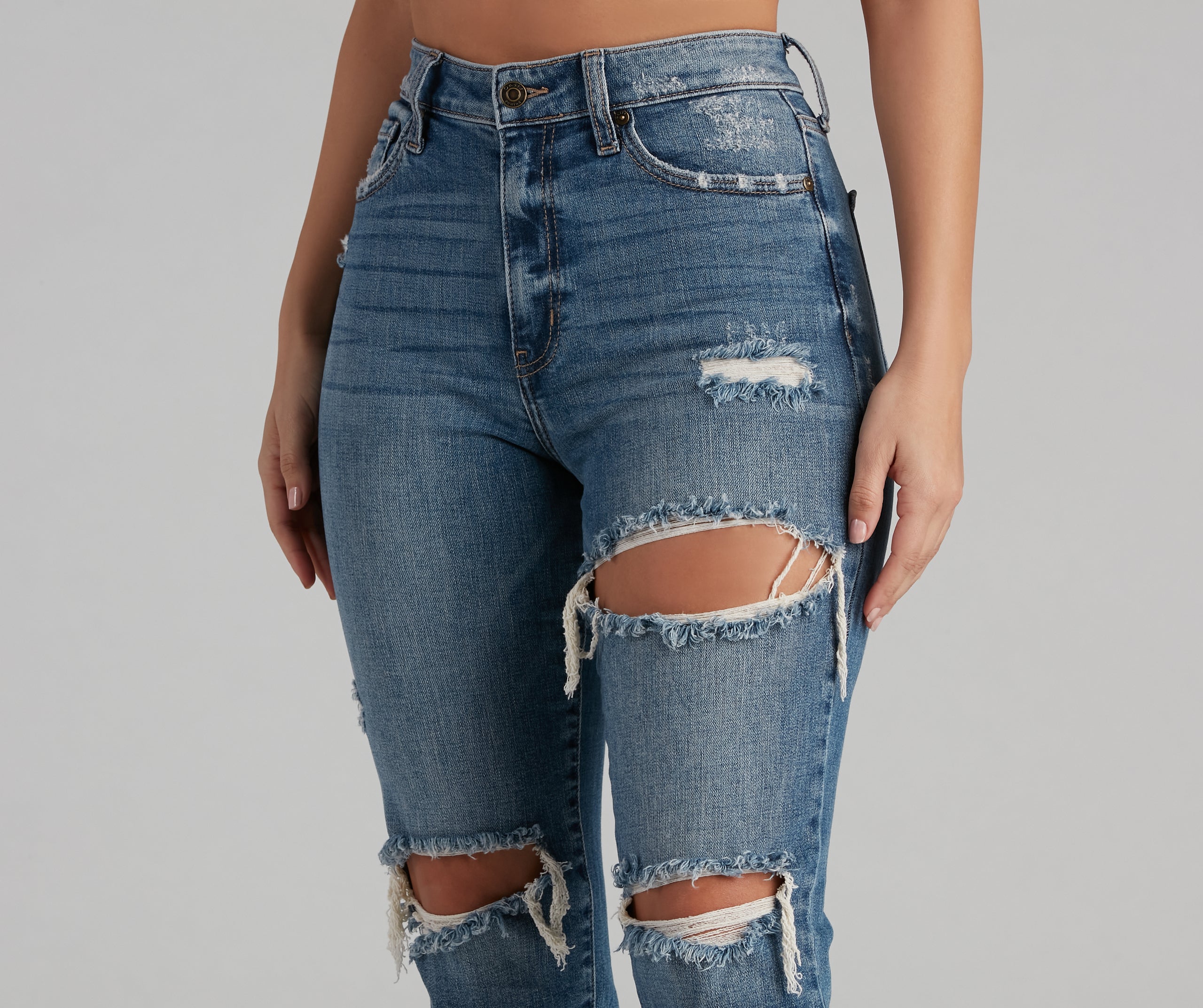 Tobi High-Rise Distressed Mom Jeans