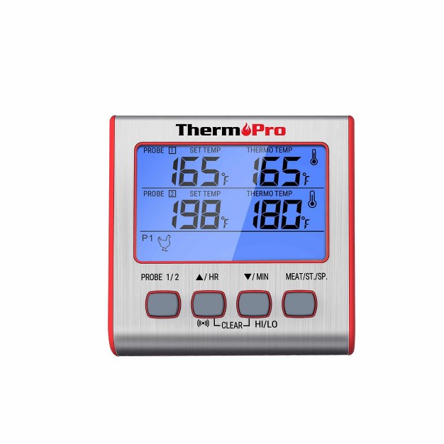 Thermopro Tp17w Digital Meat Thermometer With Dual Probes And Timer Mode Grill Smoker Thermometer With Large Lcd Display