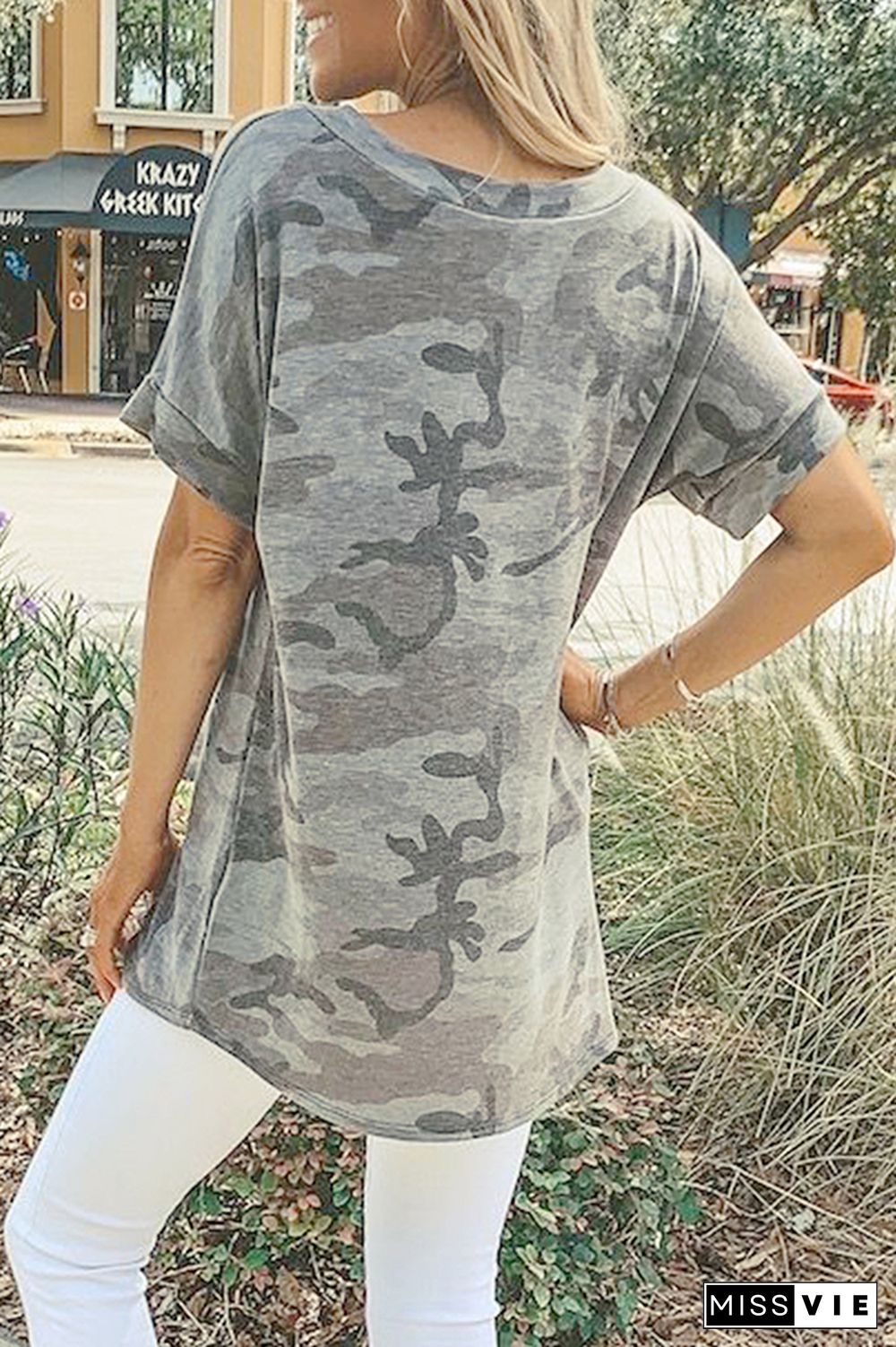 Camouflage V-Neck Short Sleeve T-shirt