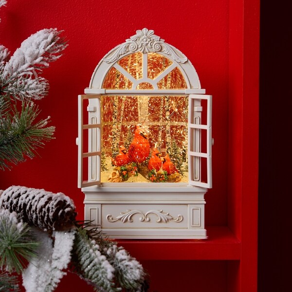 LED Snow Globe Window with Cardinal Family 9H