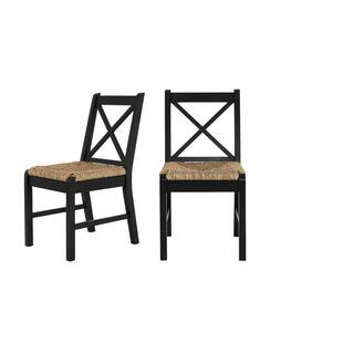 Home Decorators Collection Dorsey Charcoal Black Wood Dining Chair with Cross Back and Woven Rush Seat (Set of 2) CH1902032-NBLK