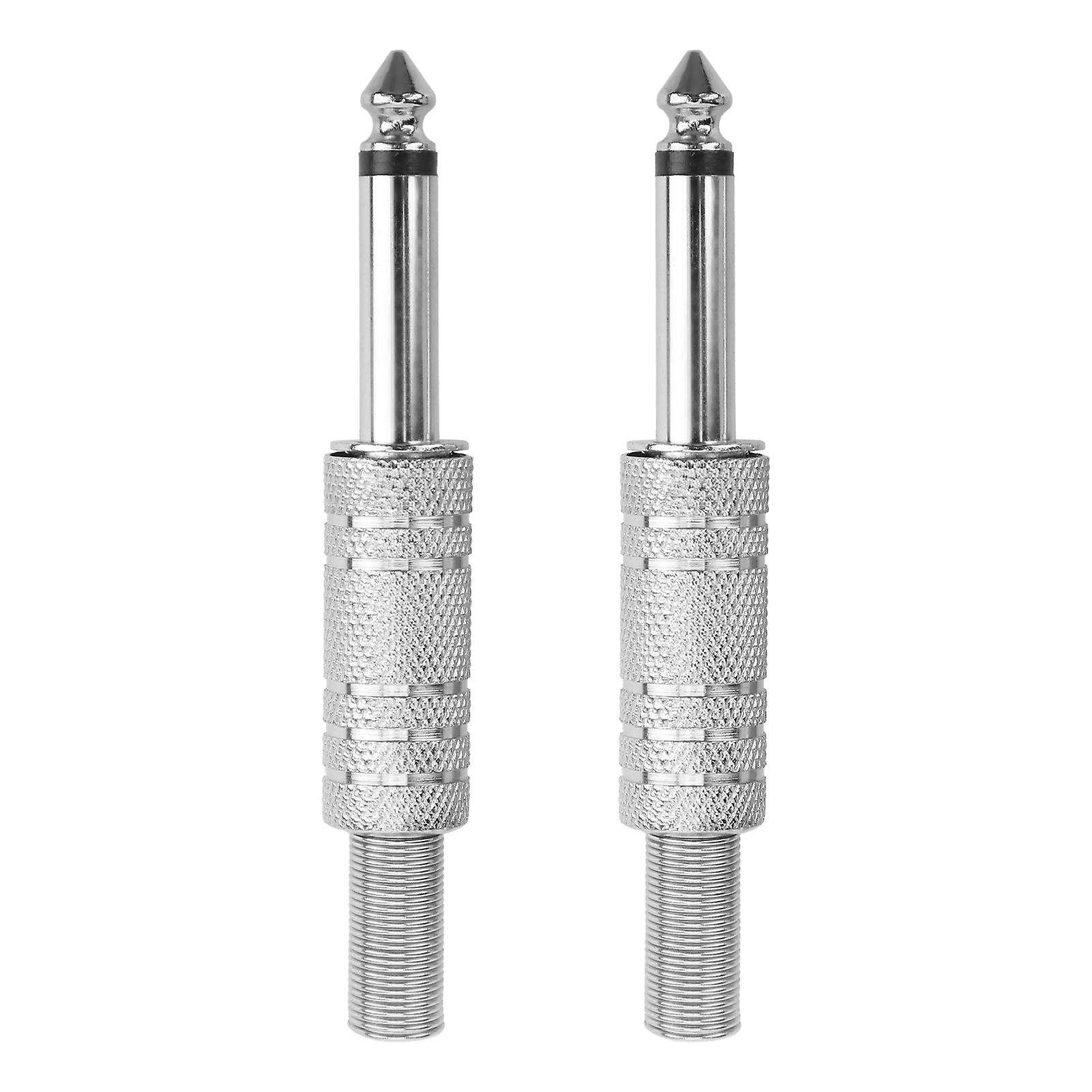 2pcs Audio Adapter Male Coupler Joiner Guitar Earphone Straight Jack Plug In Connector 6.35mmsingle Track