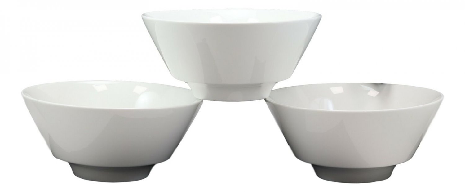 1 Contemporary Large White Porcelain Trapezoid Round Bowls 44oz 8.5Dia Set Of 3 EBR02