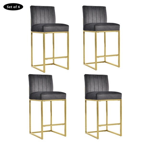 Yssa Modern Upholstered Bar Stools in Gray and Gold - N/A