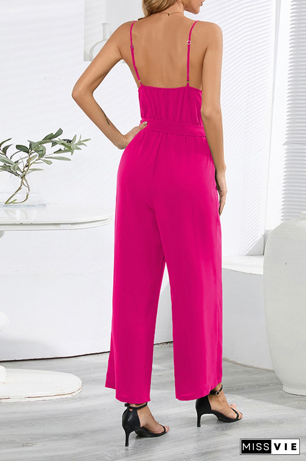 Swing Collar Wide Leg Cami Jumpsuit