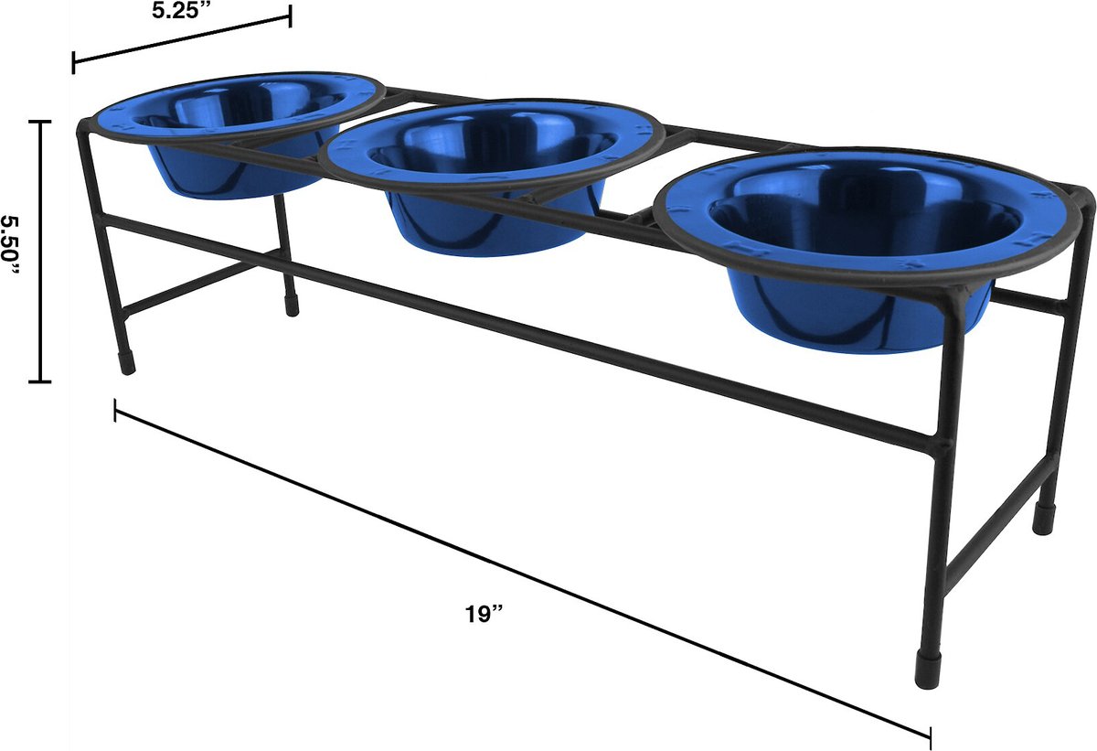 Platinum Pets Modern Triple Diner Elevated Wide Rimmed Pet Bowl