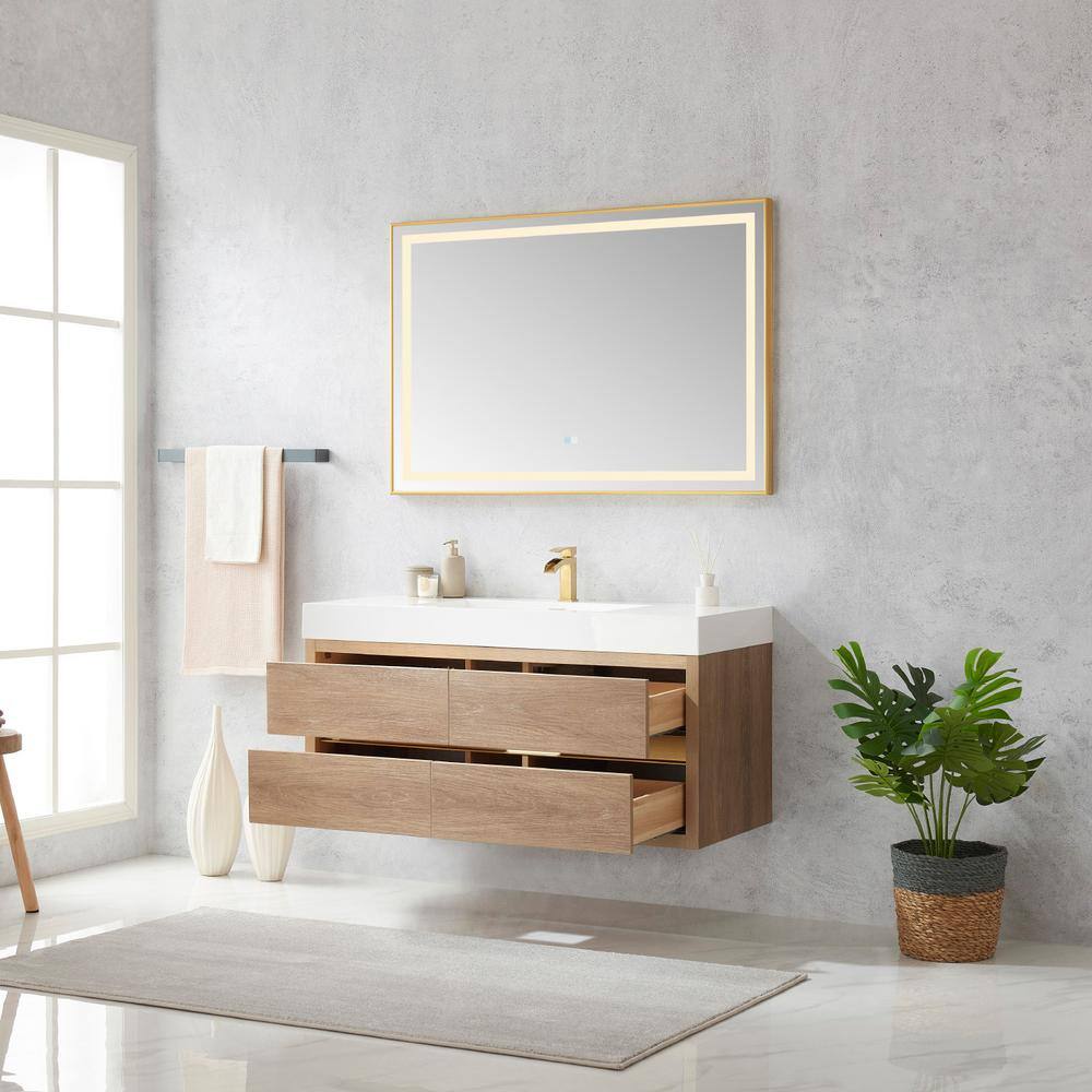 ROSWELL Palencia 48 in. W x 20 in. D x 24 in. H Single Sink Bath Vanity in N.American Oak WWhite Composite Stone Top and Mirror 803148-NO-WH