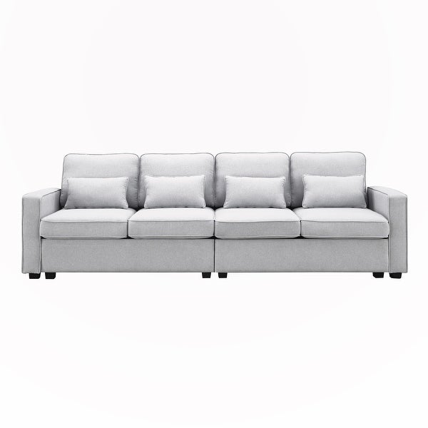 4-Seater Linen Fabric Sofa with Armrest Pockets and 4 Pillows