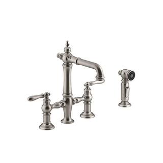 KOHLER Artifacts 2-Handle Bridge Kitchen Faucet with Lever Handles in Vibrant Stainless K-76520-4-VS