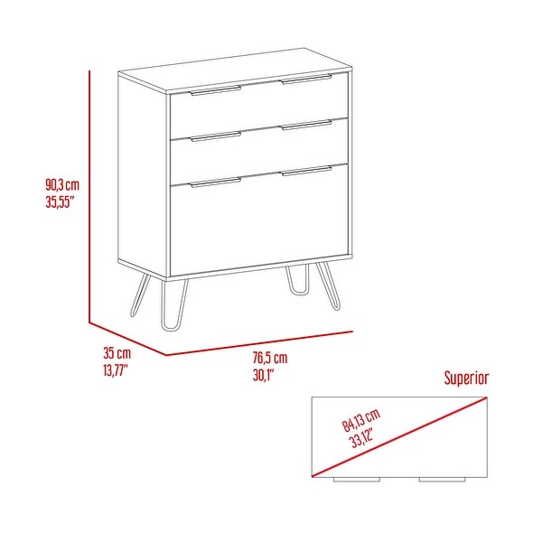 Modern Style 3-Drawers Dresser， Storage Cabinet with 4 Hairpin Legs， Chest Organizer for Bedroom， Living Room， Hallway - - 37828090