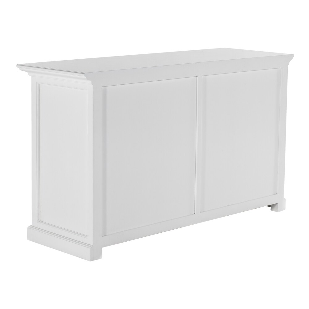 NovaSolo Halifax Coastal White Classic Buffet with Glass Doors  Solid Mahogany Frame  57.09 x 19.69 x 33.46