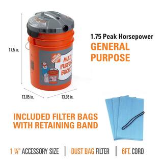 Bucket Head 5 Gallon 1.75 Peak HP WetDry Shop Vacuum Powerhead with 3 Additional Filter Bags (compatible with 5 Gal. Homer Bucket) BH0100A