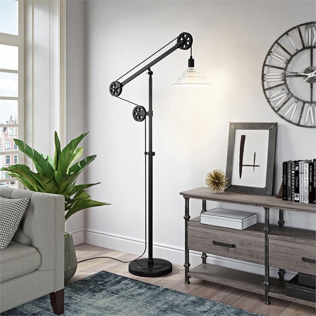 Metal And Glass Pulley Floor Lamp In Black Henn amp hart