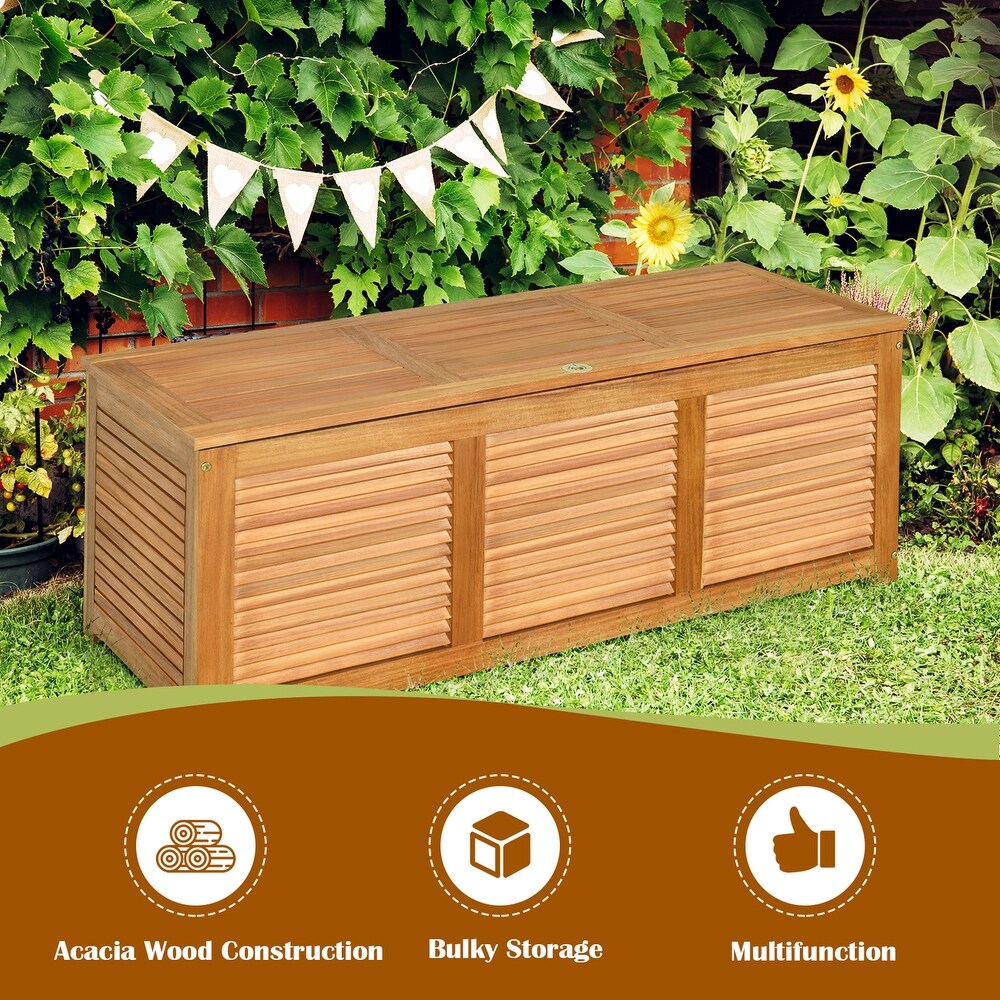 Gymax Acacia Wood Deck Box 47 Gallon Garden Backyard Storage Bench