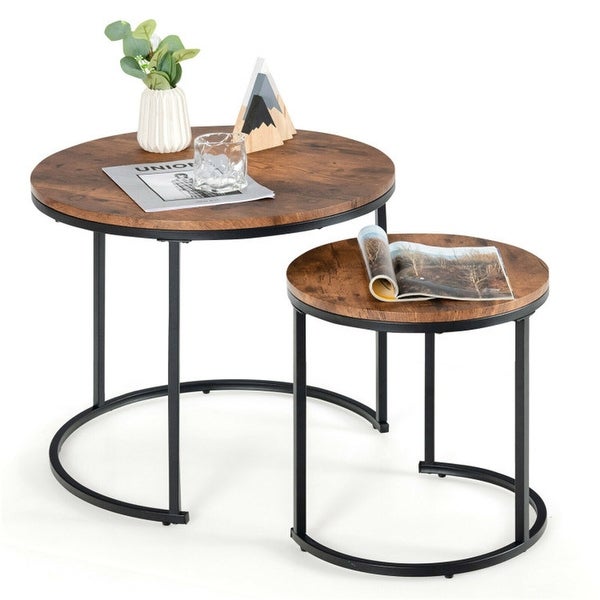 Set of 2 Round Stacking Nesting Coffee Tables