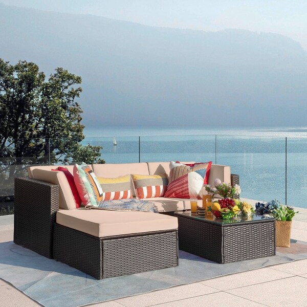 Homall 5 Pieces Wicker Patio Furniture Sets Rattan Outdoor Sectional Sofa