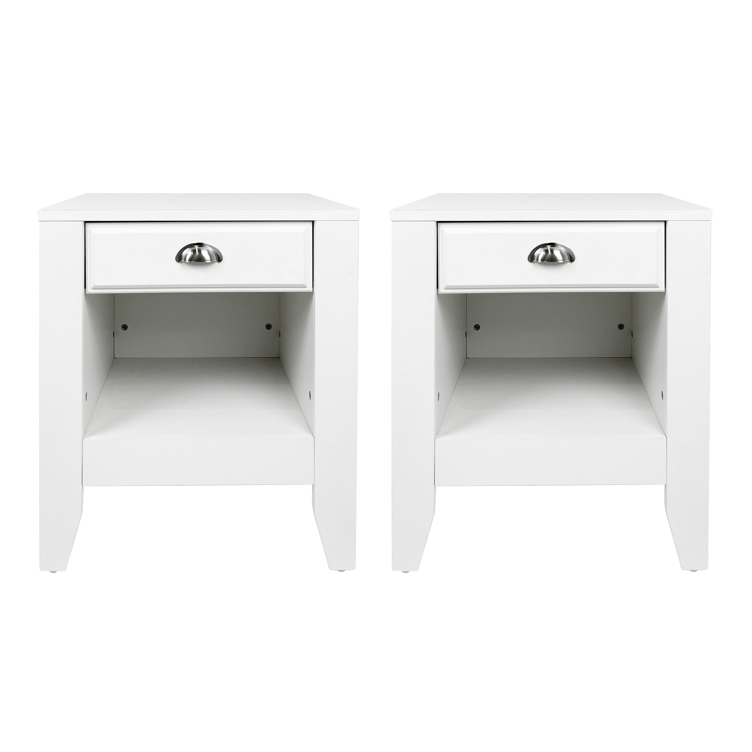 Cleary Contemporary Faux Wood Nightstands with Drawer, Set of 2, White