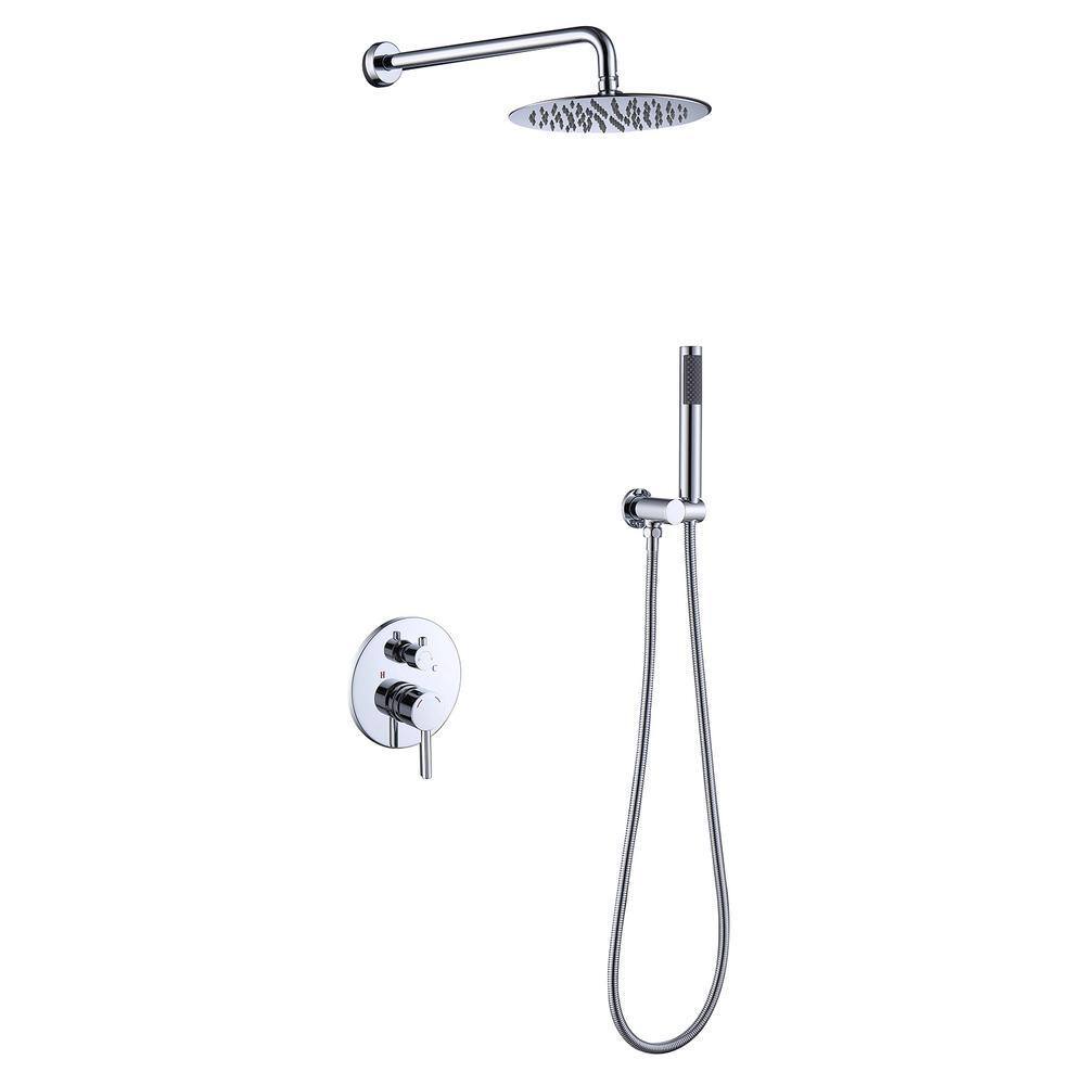 GIVING TREE 1-Spray 10 in. Round Rainfall Shower Head and Handheld Shower Head in Chrome XLHDDFAR0002