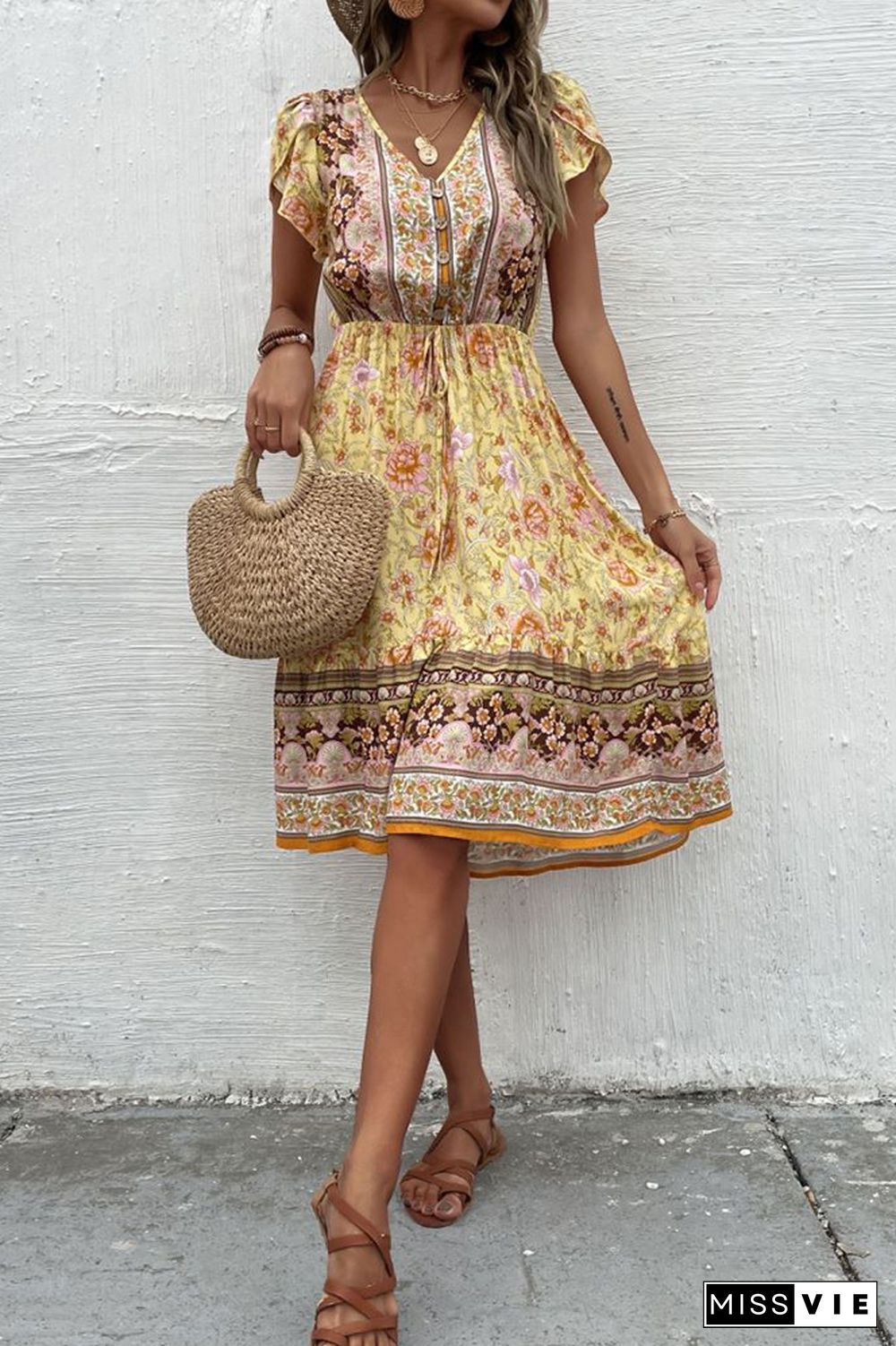 Bohemian Floral Print Dress Wholesale