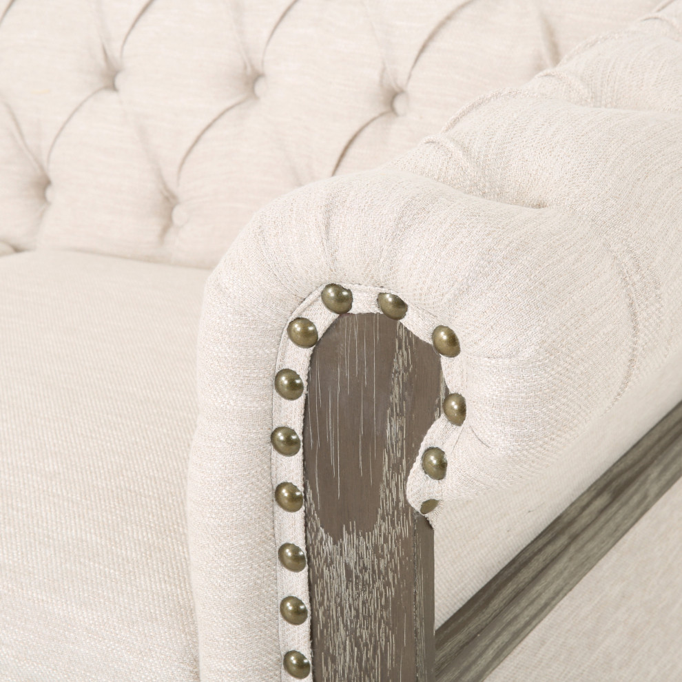 Bowes Chesterfield Tufted 3 Seater Sofa with Nailhead Trim   Farmhouse   Sofas   by GDFStudio  Houzz