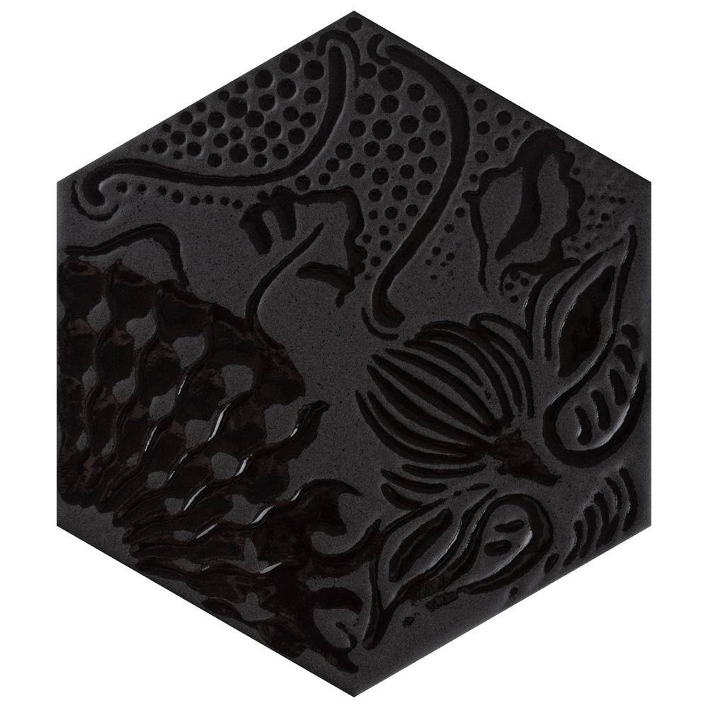 Merola Tile Gaudi Lux Hex Black 8-58 in. x 9-78 in. Porcelain Floor and Wall Tile (11.56 sq. ft.Case) FCD10GLBX