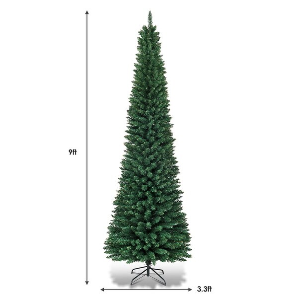 Gymax 9' PVC Artificial Christmas Tree Holiday Decor Slim Pencil Tree