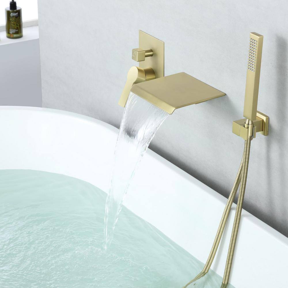 Satico Single-Handle Wall Mount RomanTub Faucet with Hand Shower in Brushed Gold (Valve Included) SS88024DA