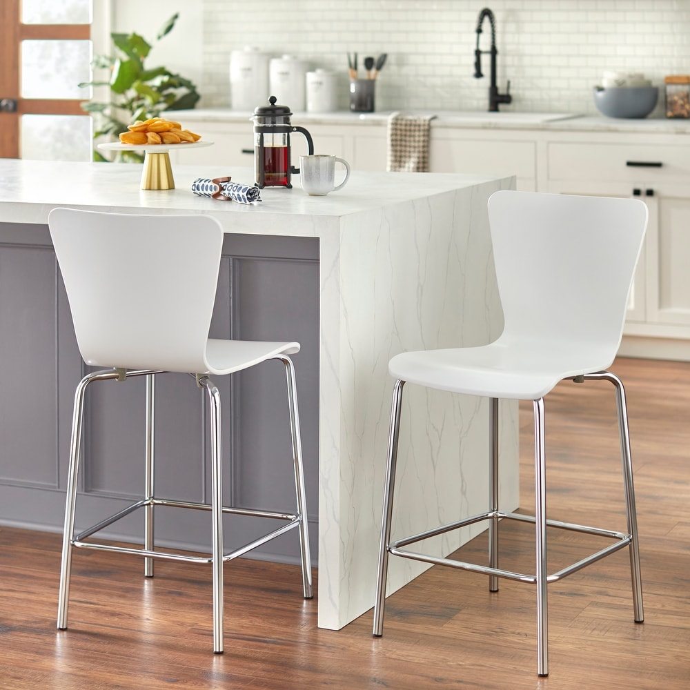 Simple Living Pisa 24 inch Modern Chrome/Bentwood Dining Stools (Set of 2)