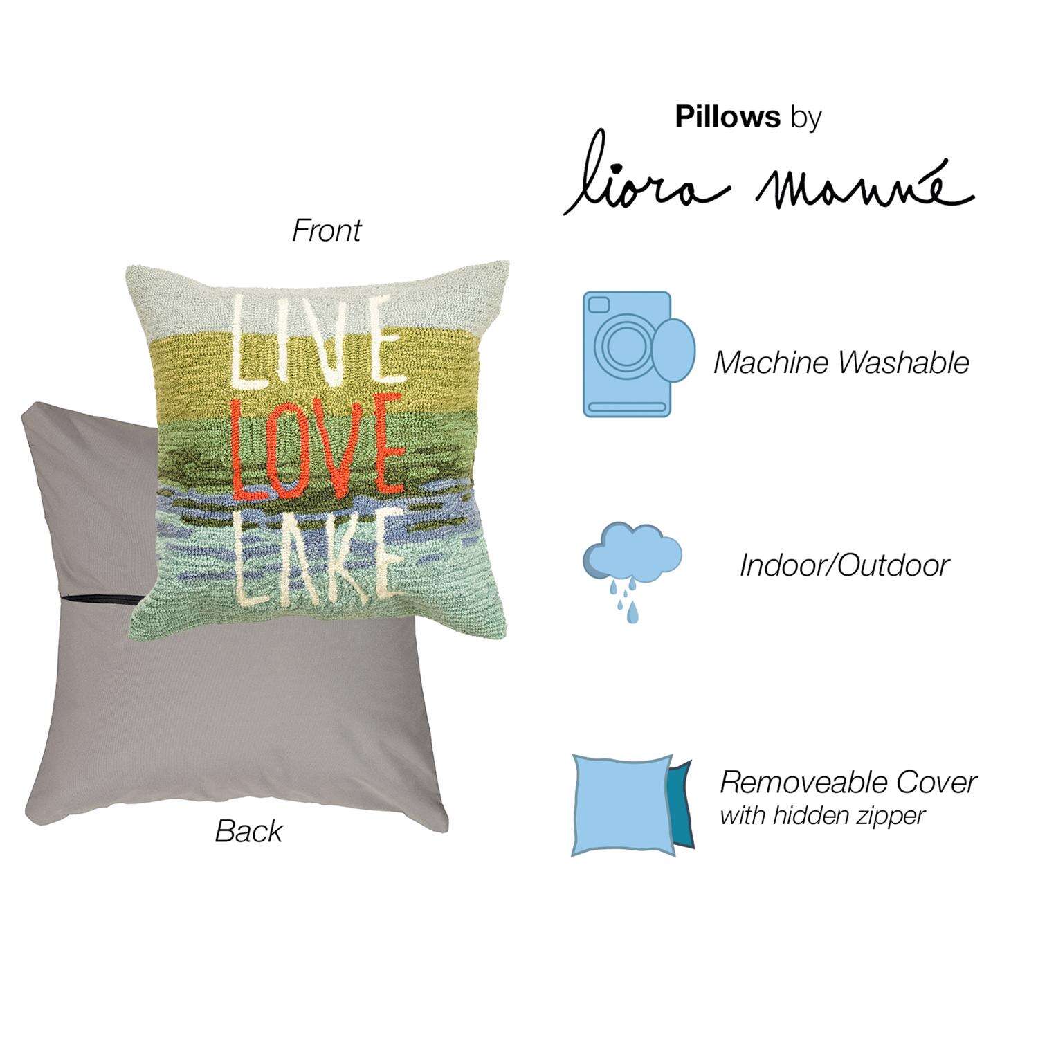 Liora Manne Frontporch Water Live Love Lake Polyester Throw Pillow 18 in. W X 18 in. L