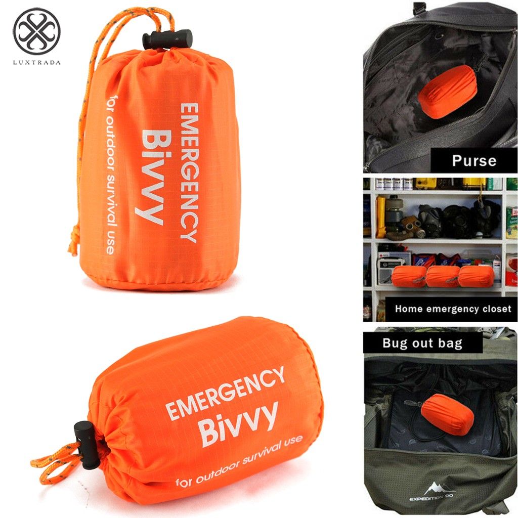 Luxtrada Emergency Survival Sleeping Bag Lightweight Waterproof Thermal Emergency Blanket Bivy Sack with Portable Drawstring Bag for Outdoor Adventure, Camping, Hiking, Orange