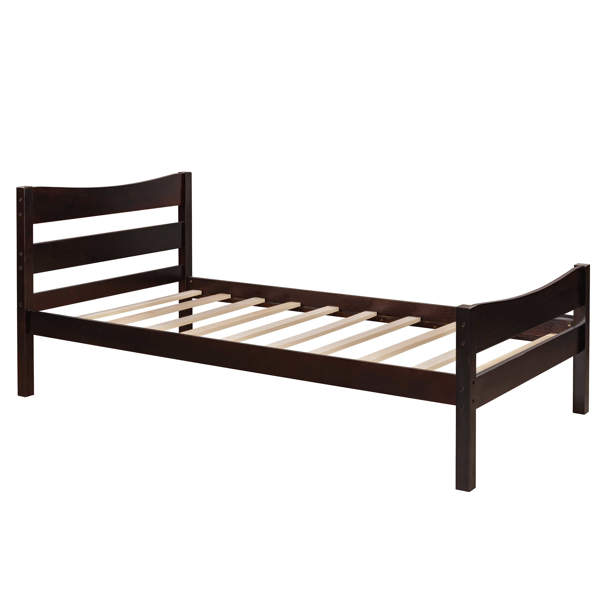 BTMWAY Wood Twin Bed Frame for Kids Adults, Solid Wood Platform Bed Frame with Headboard and Footboard, Modern Twin Size Bed Frame with Wooden Slats Support, No Box Spring Needed, Espresso