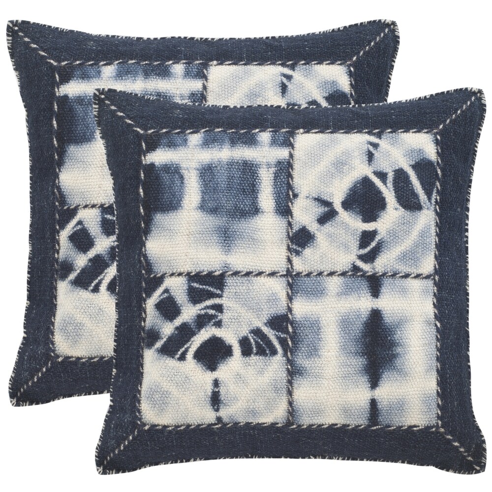 SAFAVIEH Dip Dye Quartre Patch 20 Inch Navy Decorative Throw Pillow (Set of 2)